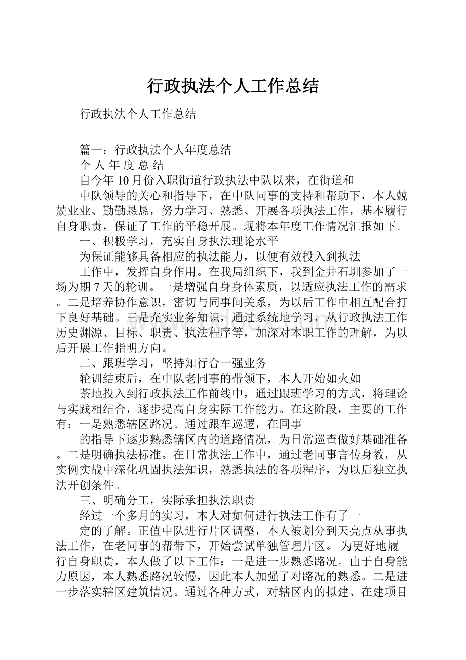 行政执法个人工作总结.docx