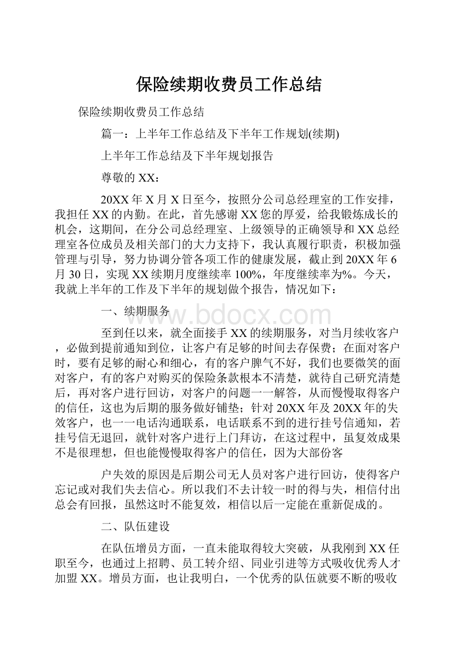 保险续期收费员工作总结.docx_第1页