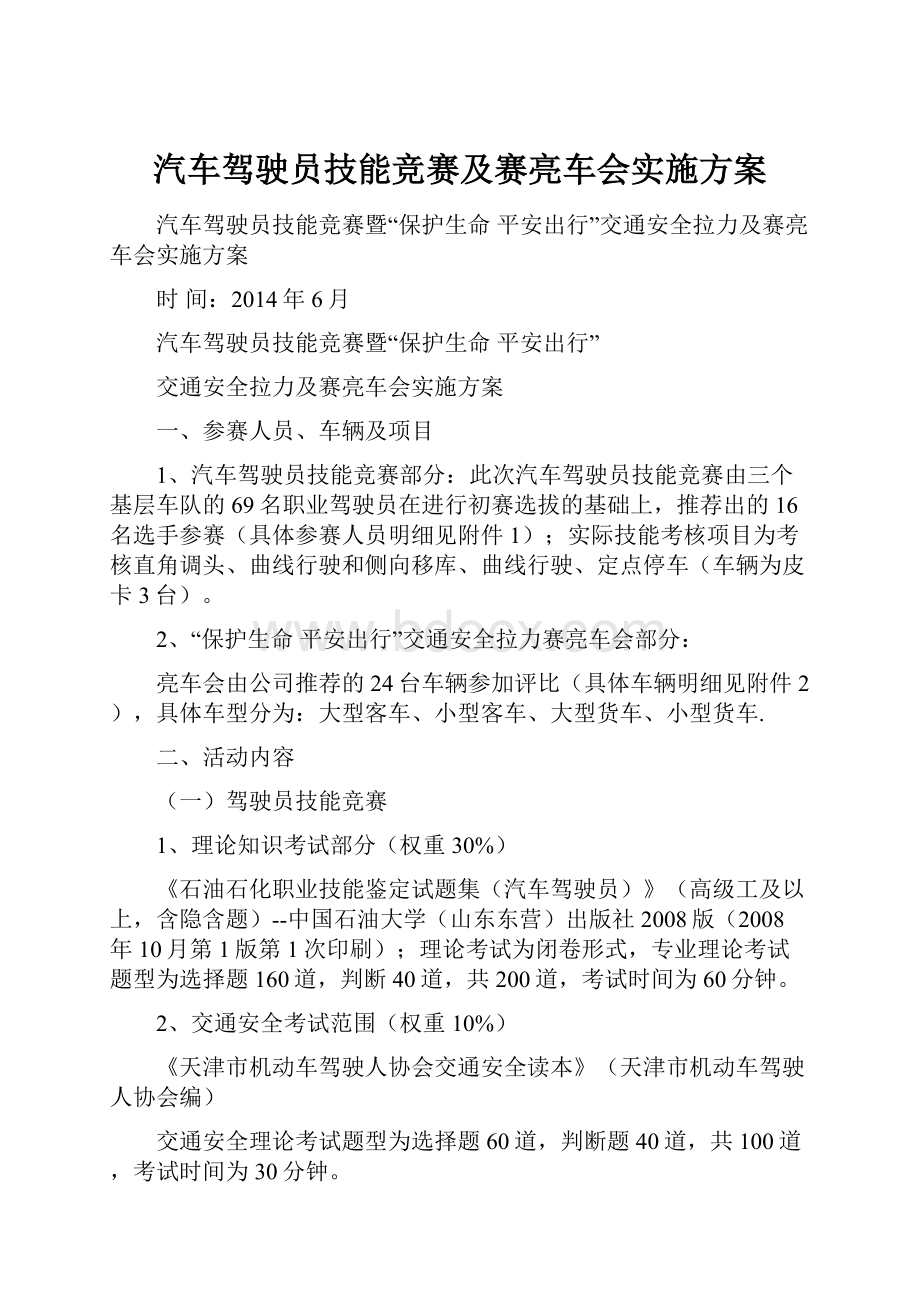 汽车驾驶员技能竞赛及赛亮车会实施方案.docx