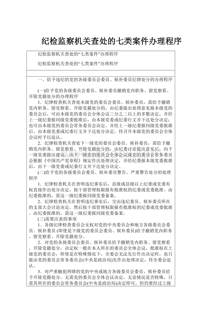 纪检监察机关查处的七类案件办理程序.docx_第1页