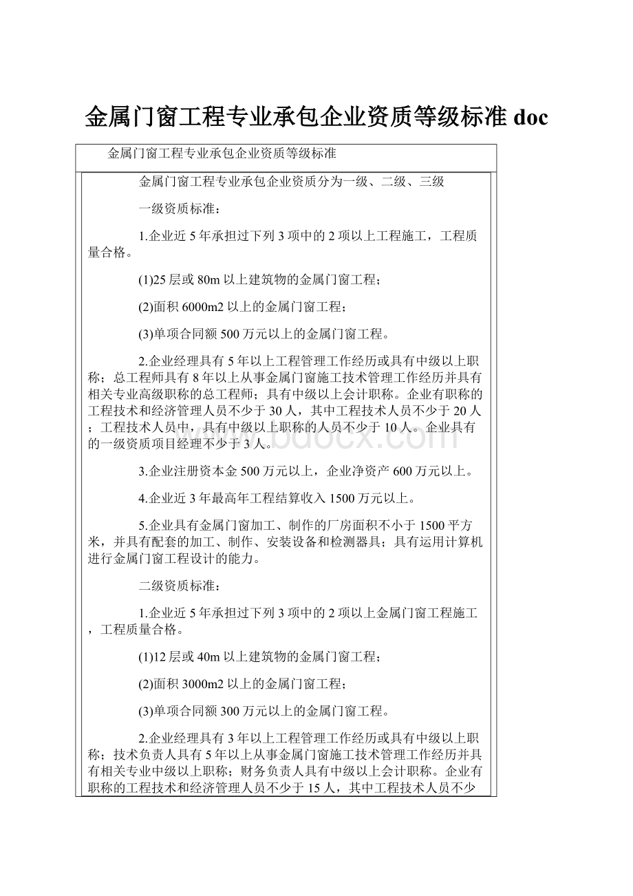 金属门窗工程专业承包企业资质等级标准doc.docx_第1页