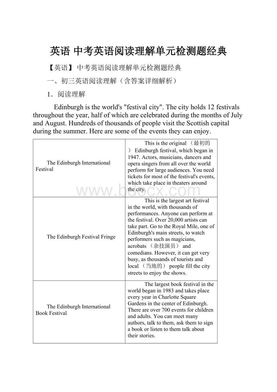 英语 中考英语阅读理解单元检测题经典.docx_第1页