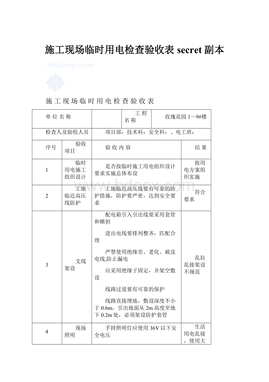 施工现场临时用电检查验收表secret副本.docx