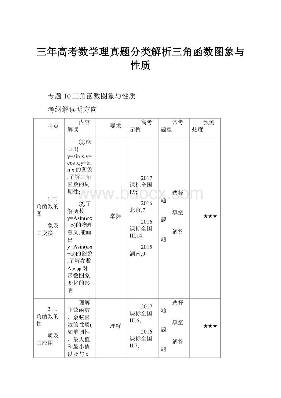 三年高考数学理真题分类解析三角函数图象与性质.docx_第1页