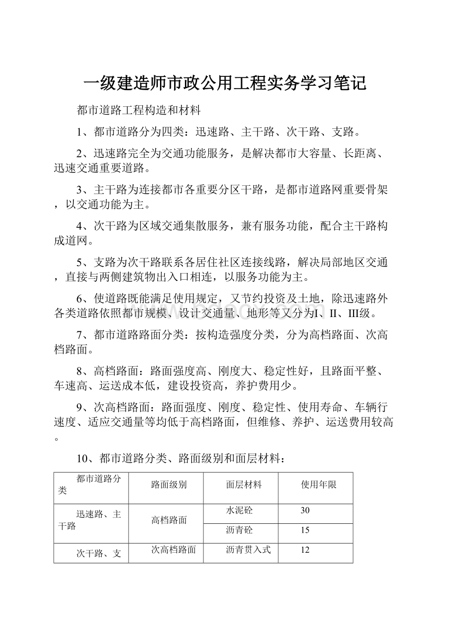 一级建造师市政公用工程实务学习笔记.docx