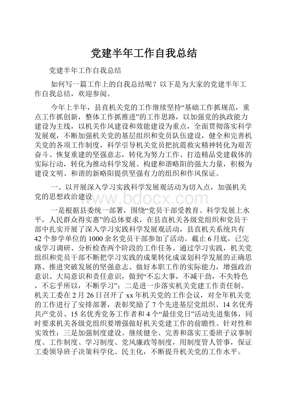 党建半年工作自我总结.docx