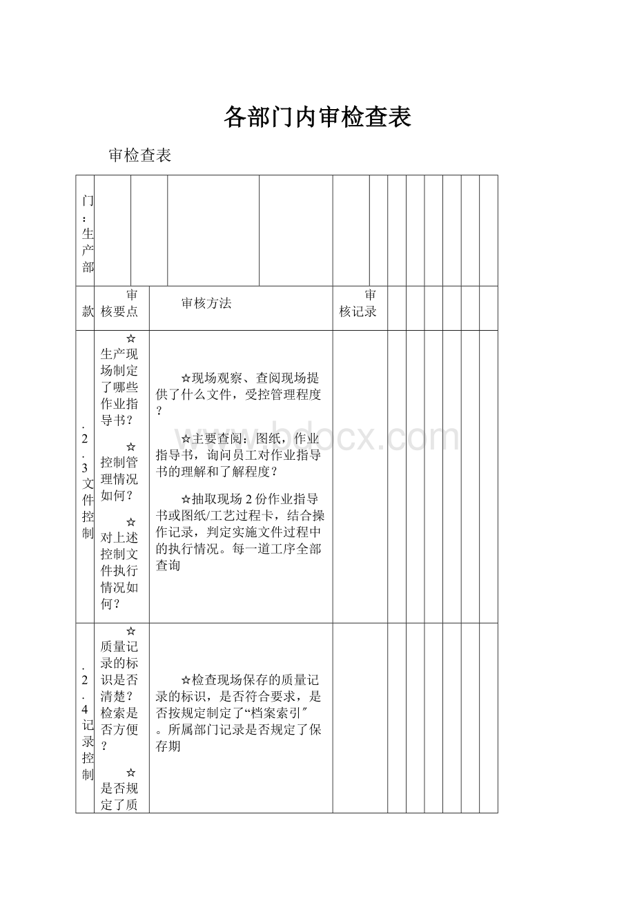 各部门内审检查表.docx_第1页