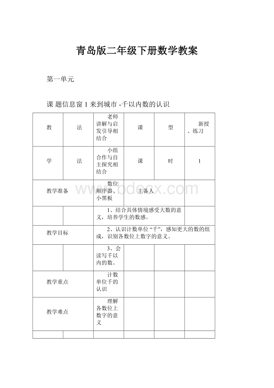 青岛版二年级下册数学教案.docx_第1页