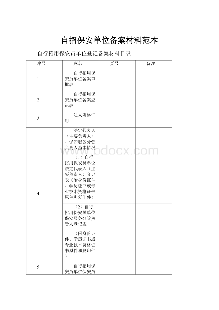 自招保安单位备案材料范本.docx