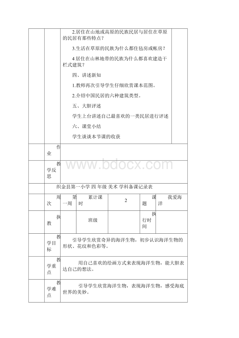 织金县第一小学 四 年级美术学科备课记录表.docx_第2页