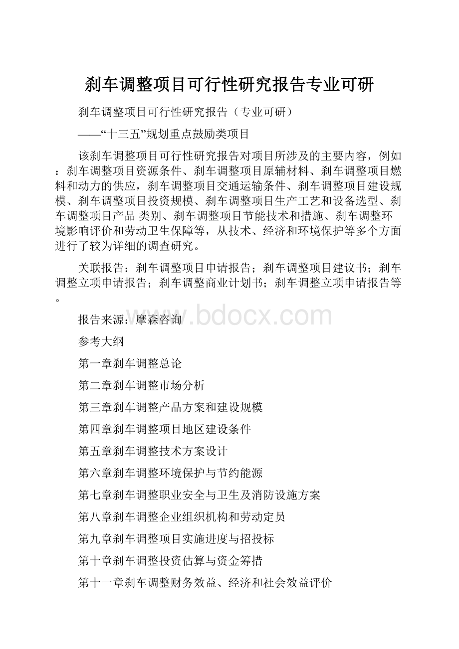 刹车调整项目可行性研究报告专业可研.docx_第1页