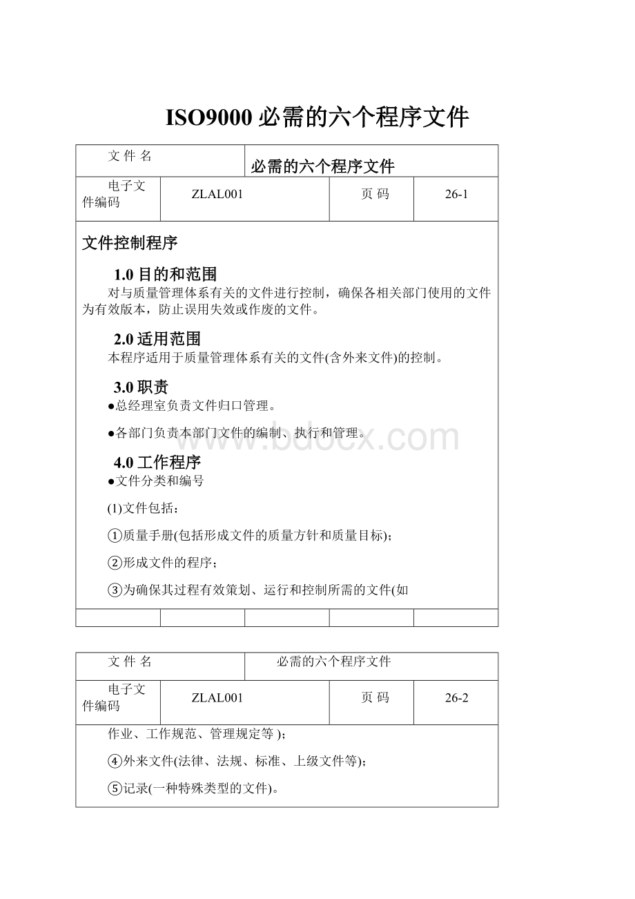 ISO9000必需的六个程序文件.docx_第1页