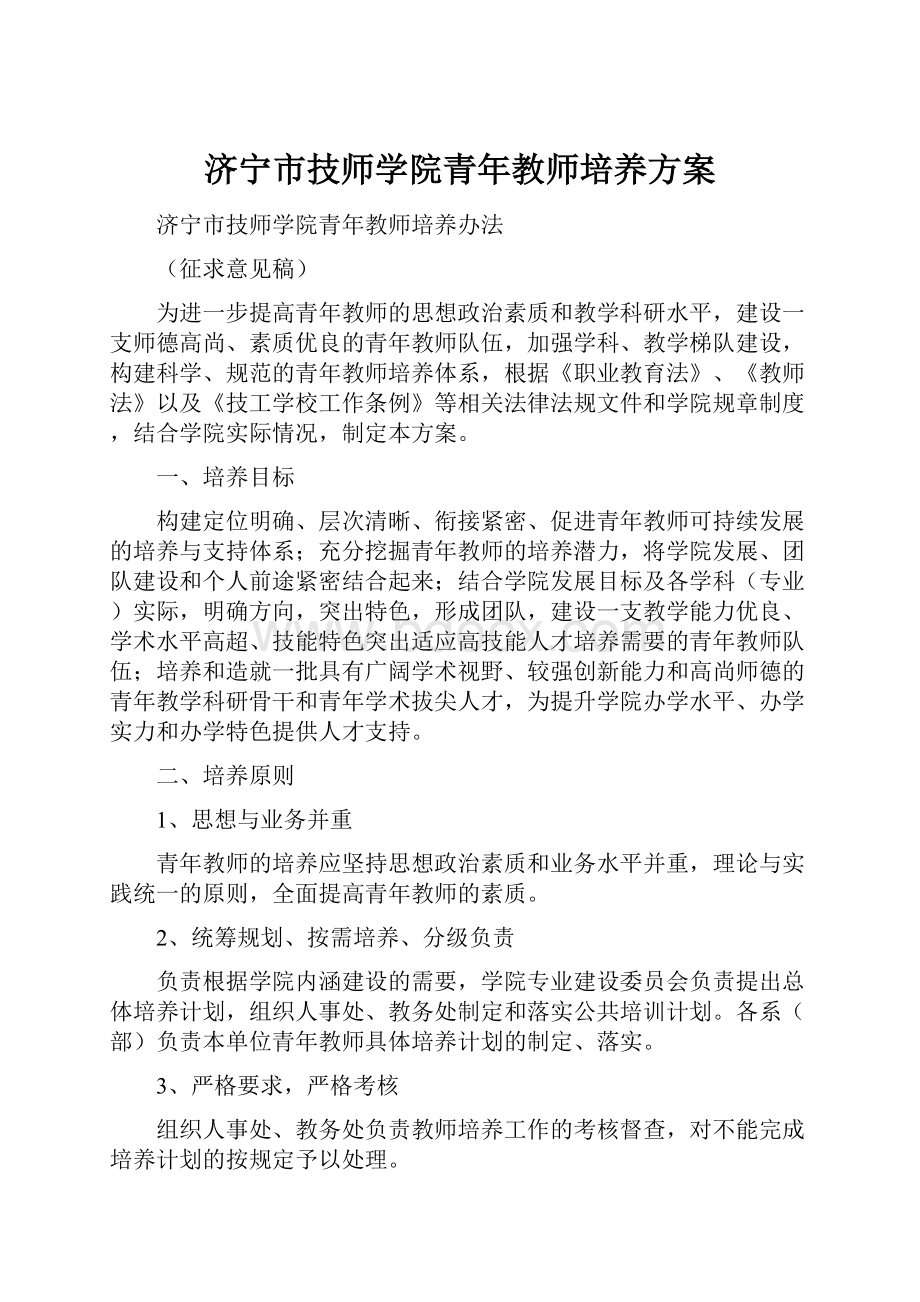 济宁市技师学院青年教师培养方案.docx