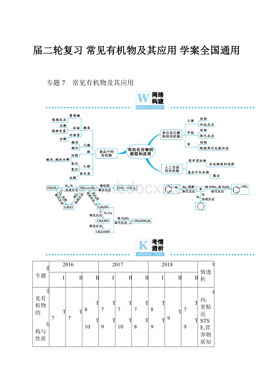 届二轮复习 常见有机物及其应用 学案全国通用.docx