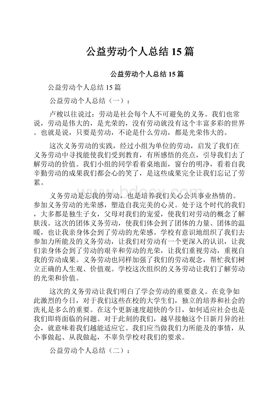 公益劳动个人总结15篇.docx_第1页