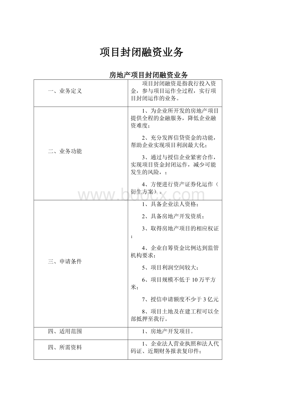 项目封闭融资业务.docx_第1页