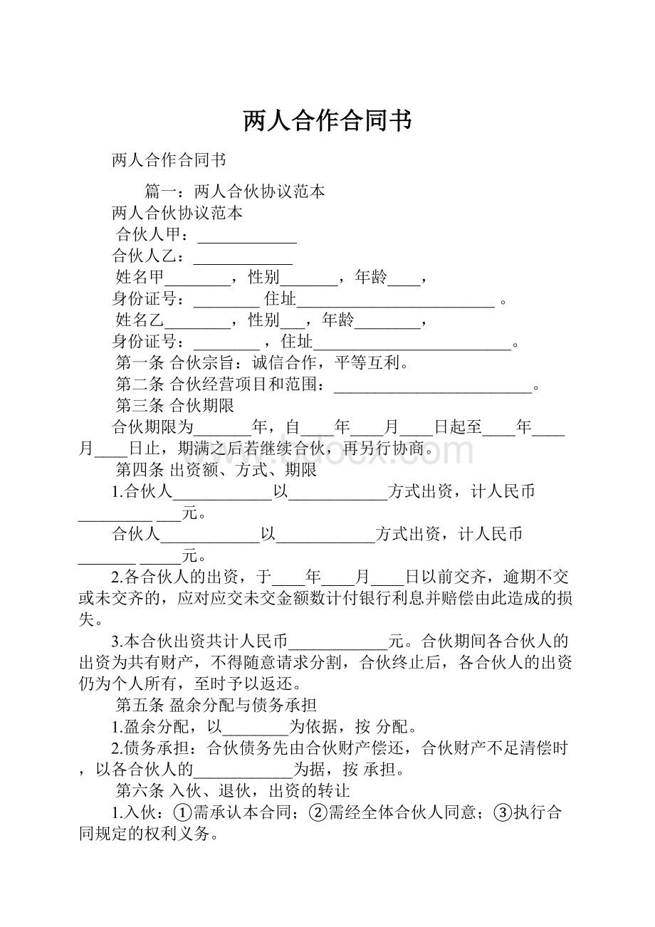 两人合作合同书.docx_第1页