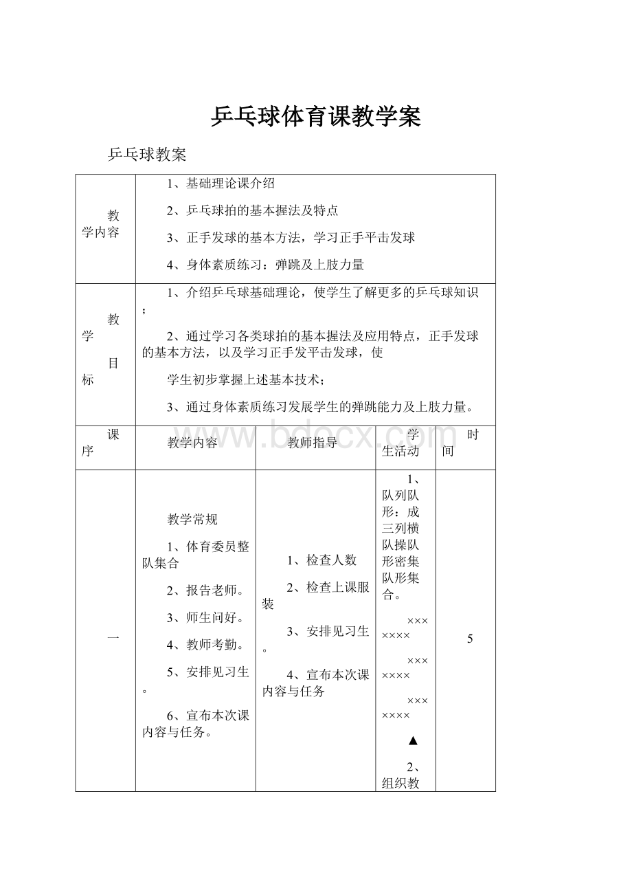 乒乓球体育课教学案.docx_第1页