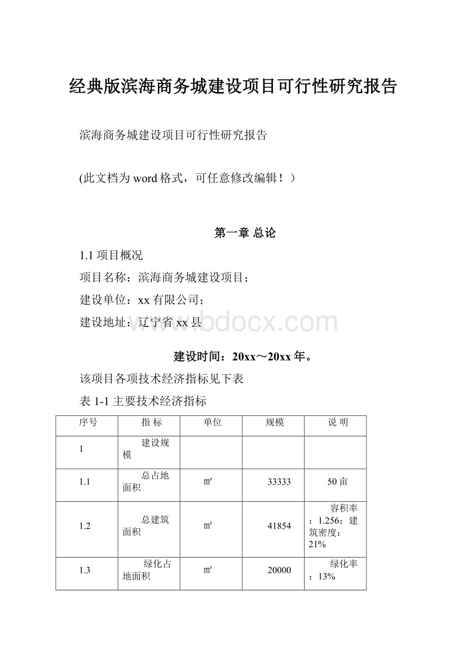 经典版滨海商务城建设项目可行性研究报告.docx_第1页