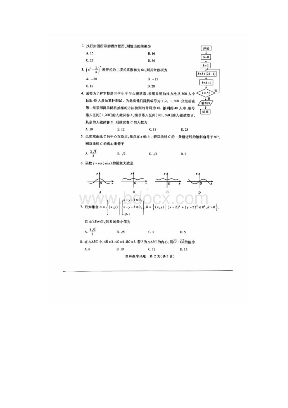 福建省质检 福建省普通高中毕业班质量检查数学理试题 扫描版含答案.docx_第2页