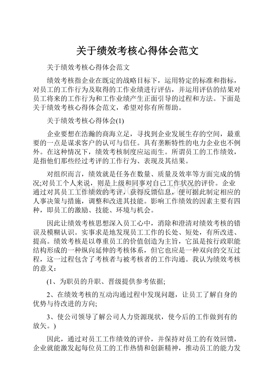 关于绩效考核心得体会范文.docx