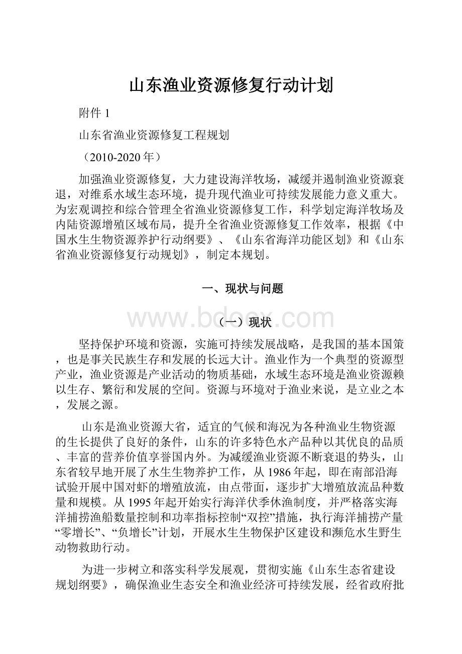 山东渔业资源修复行动计划.docx