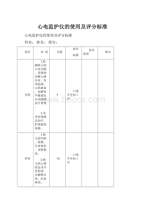 心电监护仪的使用及评分标准.docx