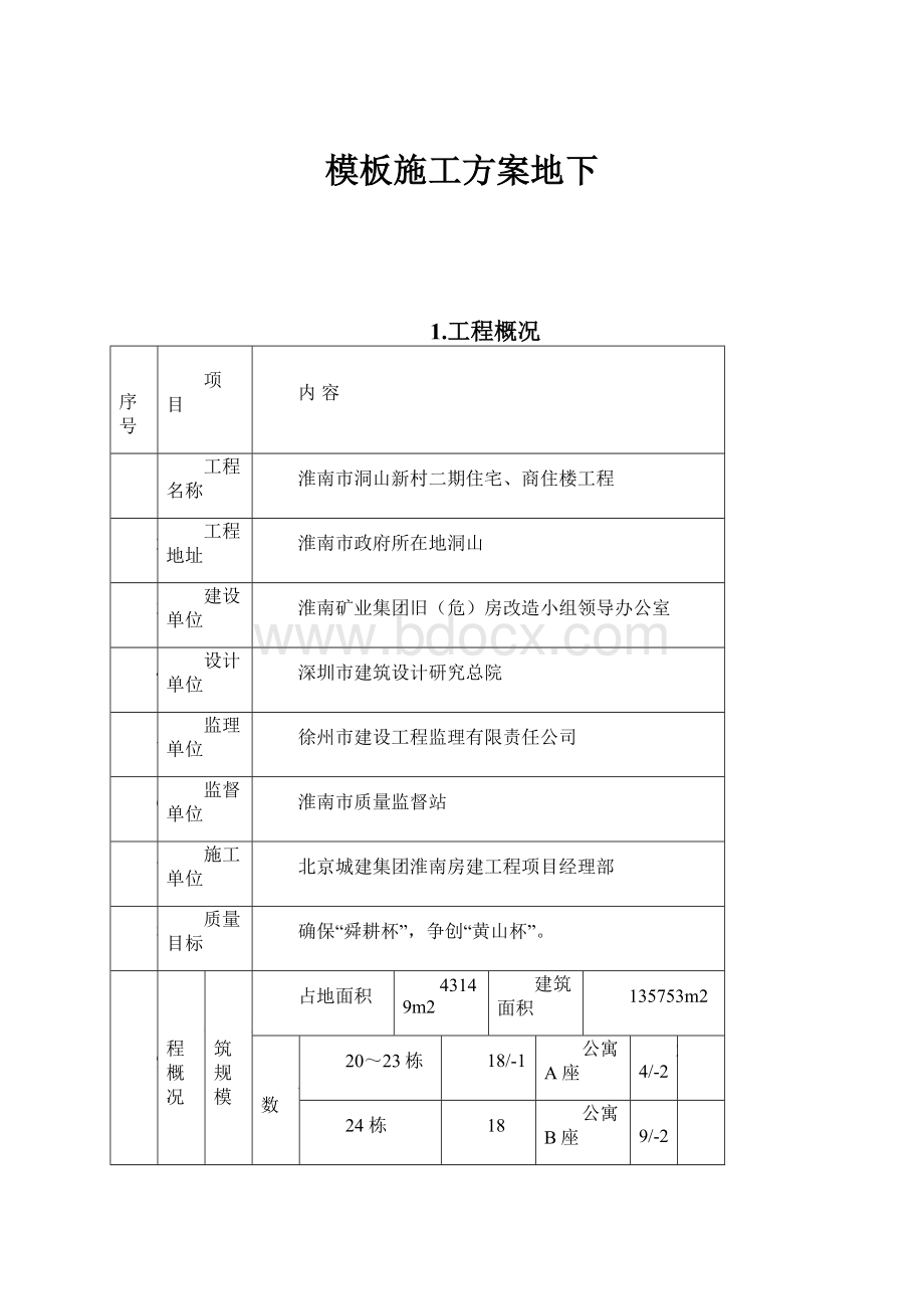 模板施工方案地下.docx_第1页