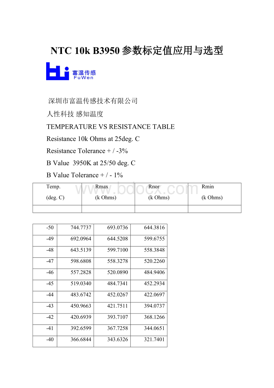 NTC 10kB3950参数标定值应用与选型.docx_第1页