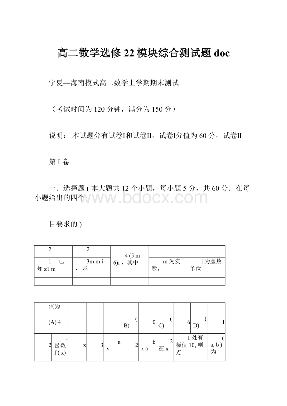 高二数学选修22模块综合测试题doc.docx_第1页