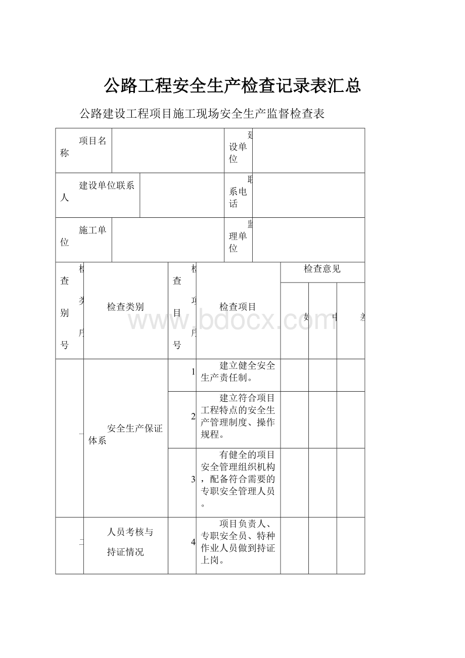 公路工程安全生产检查记录表汇总.docx