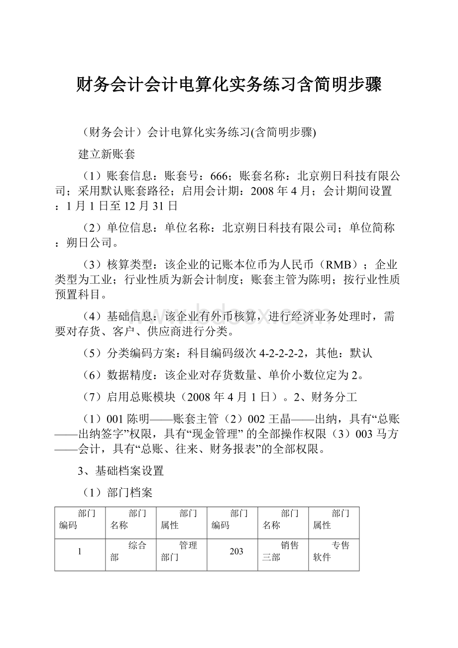 财务会计会计电算化实务练习含简明步骤.docx