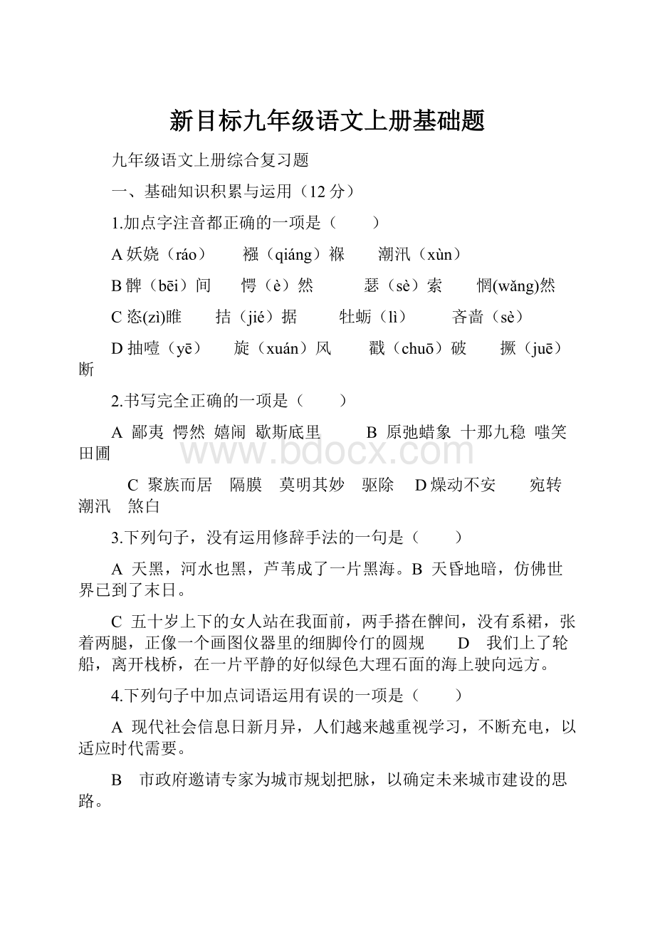 新目标九年级语文上册基础题.docx