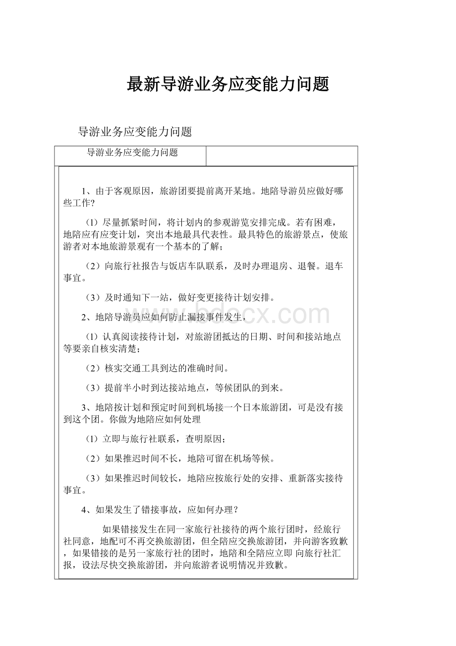 最新导游业务应变能力问题.docx_第1页