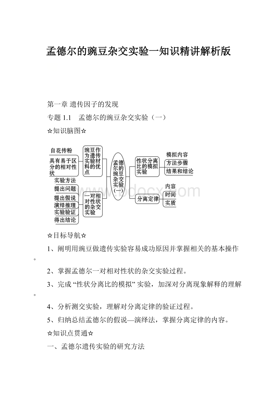 孟德尔的豌豆杂交实验一知识精讲解析版.docx_第1页