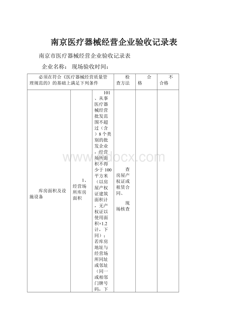 南京医疗器械经营企业验收记录表.docx