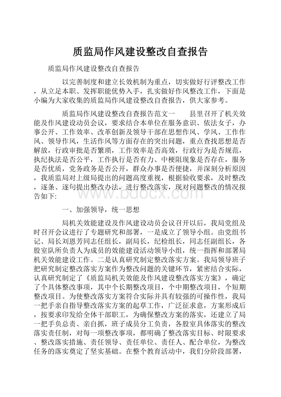 质监局作风建设整改自查报告.docx