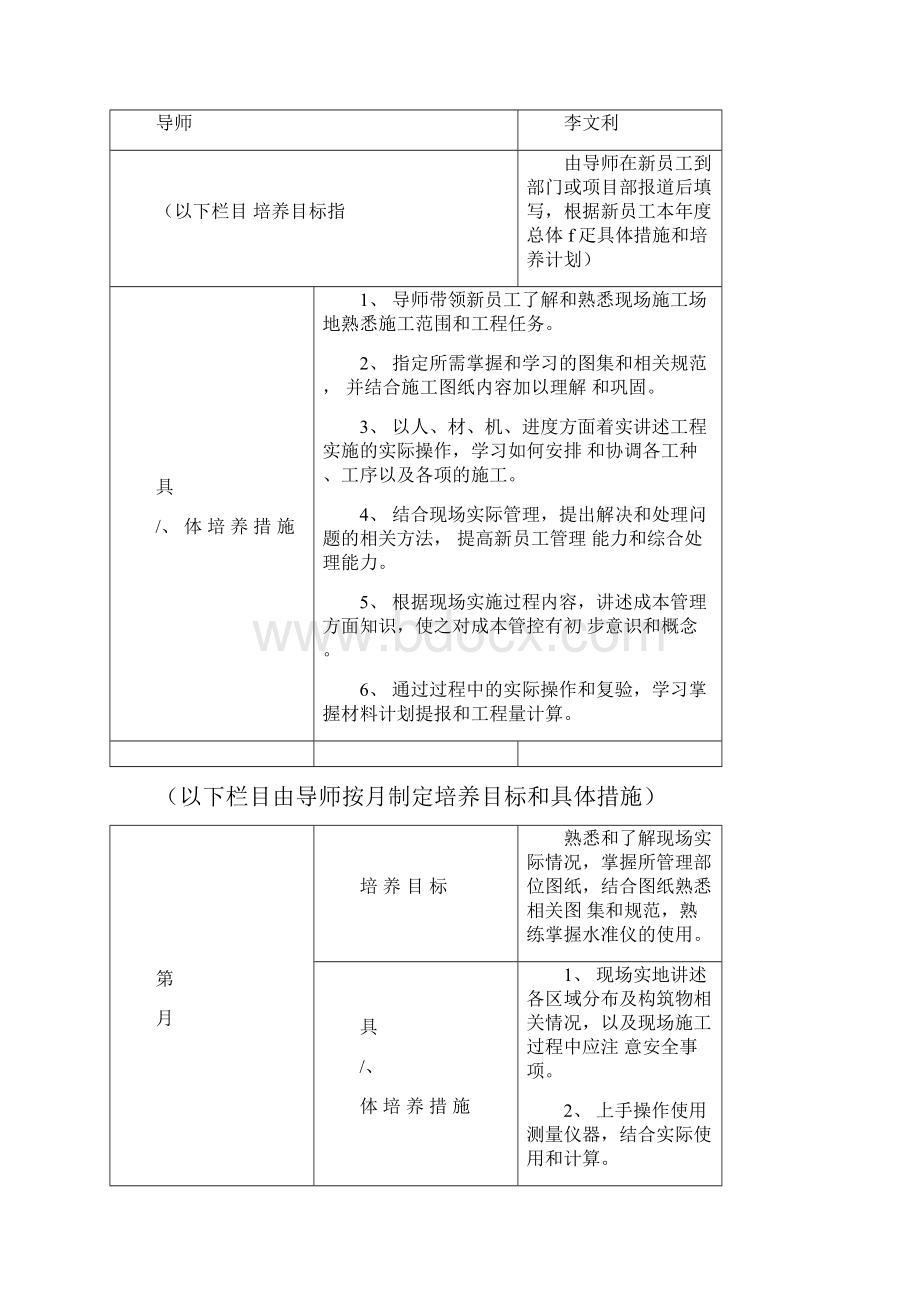 导师带徒总体培养目标及新员工培养计划安排表.docx_第2页