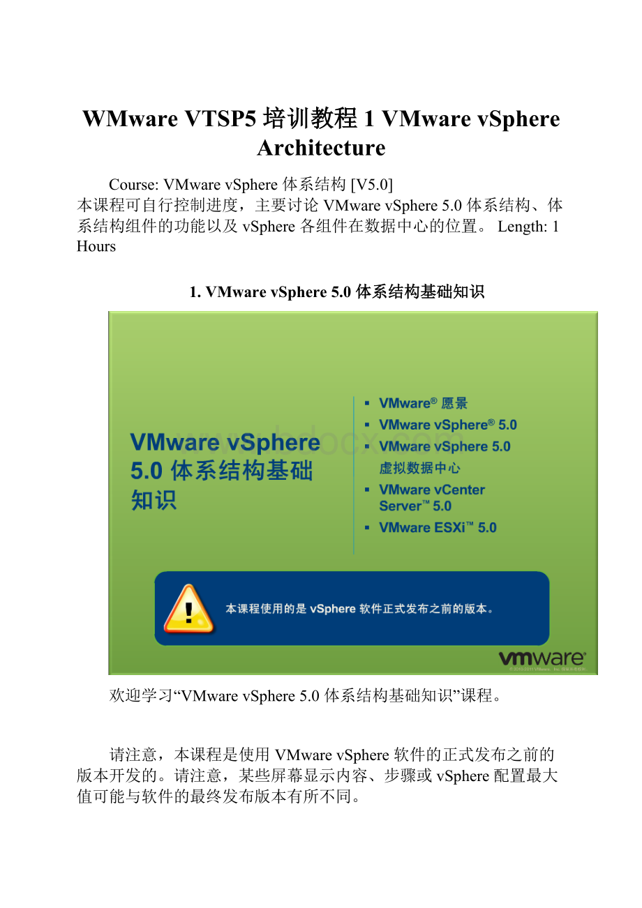 WMware VTSP5 培训教程1 VMware vSphere Architecture.docx