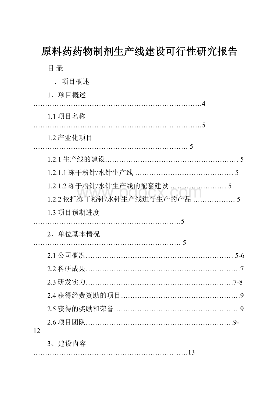 原料药药物制剂生产线建设可行性研究报告.docx_第1页