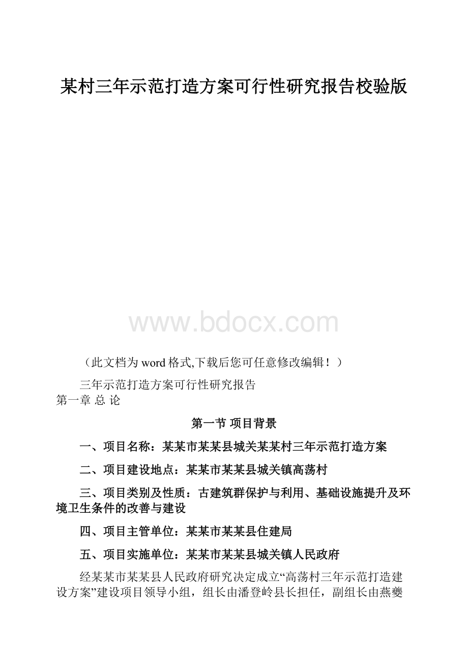 某村三年示范打造方案可行性研究报告校验版.docx_第1页