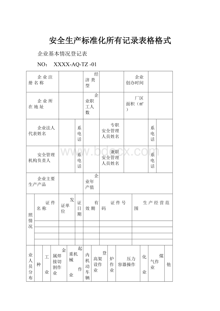 安全生产标准化所有记录表格格式.docx_第1页