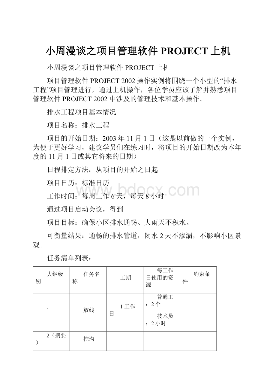 小周漫谈之项目管理软件PROJECT上机.docx_第1页