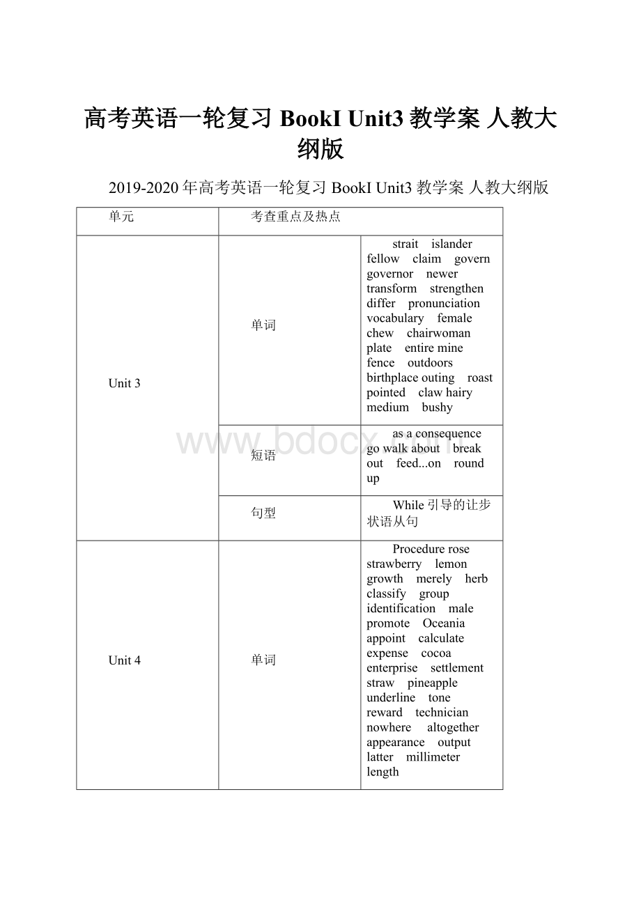 高考英语一轮复习 BookI Unit3教学案 人教大纲版.docx