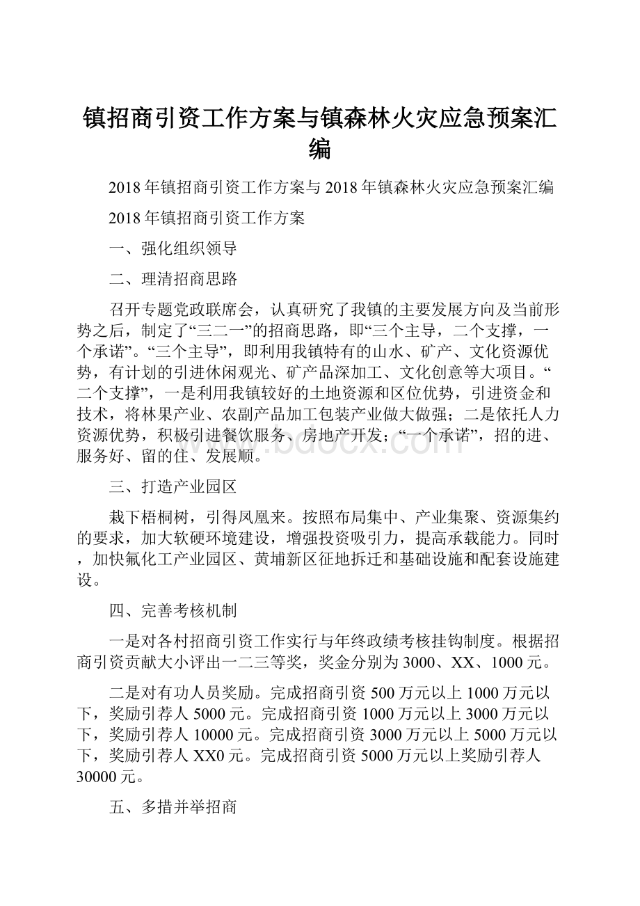 镇招商引资工作方案与镇森林火灾应急预案汇编.docx_第1页