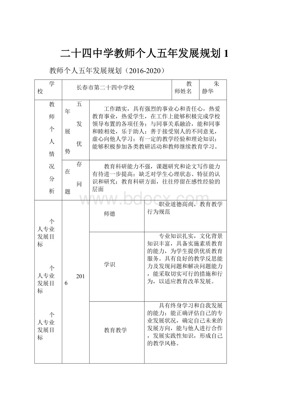 二十四中学教师个人五年发展规划1.docx