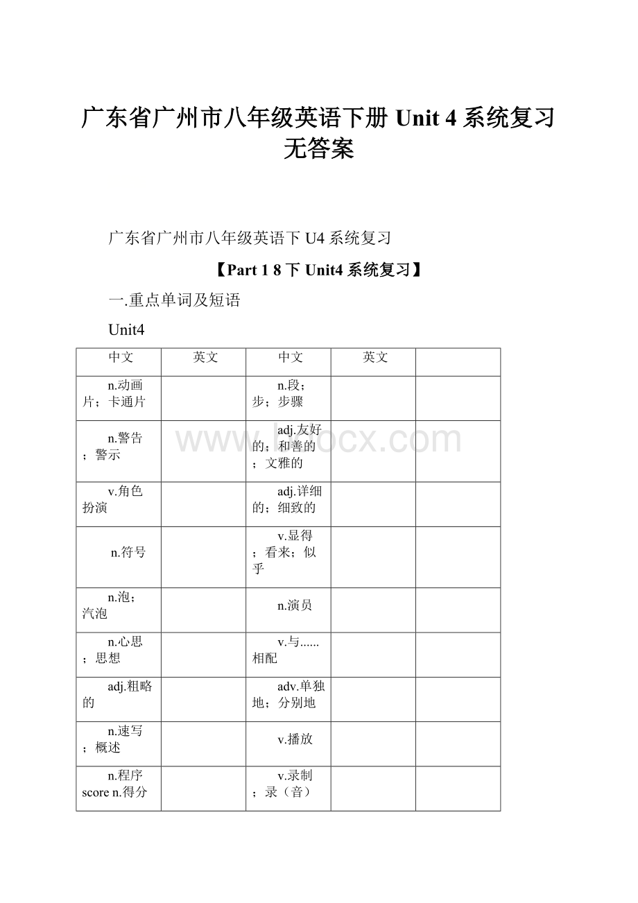 广东省广州市八年级英语下册Unit 4系统复习无答案.docx_第1页