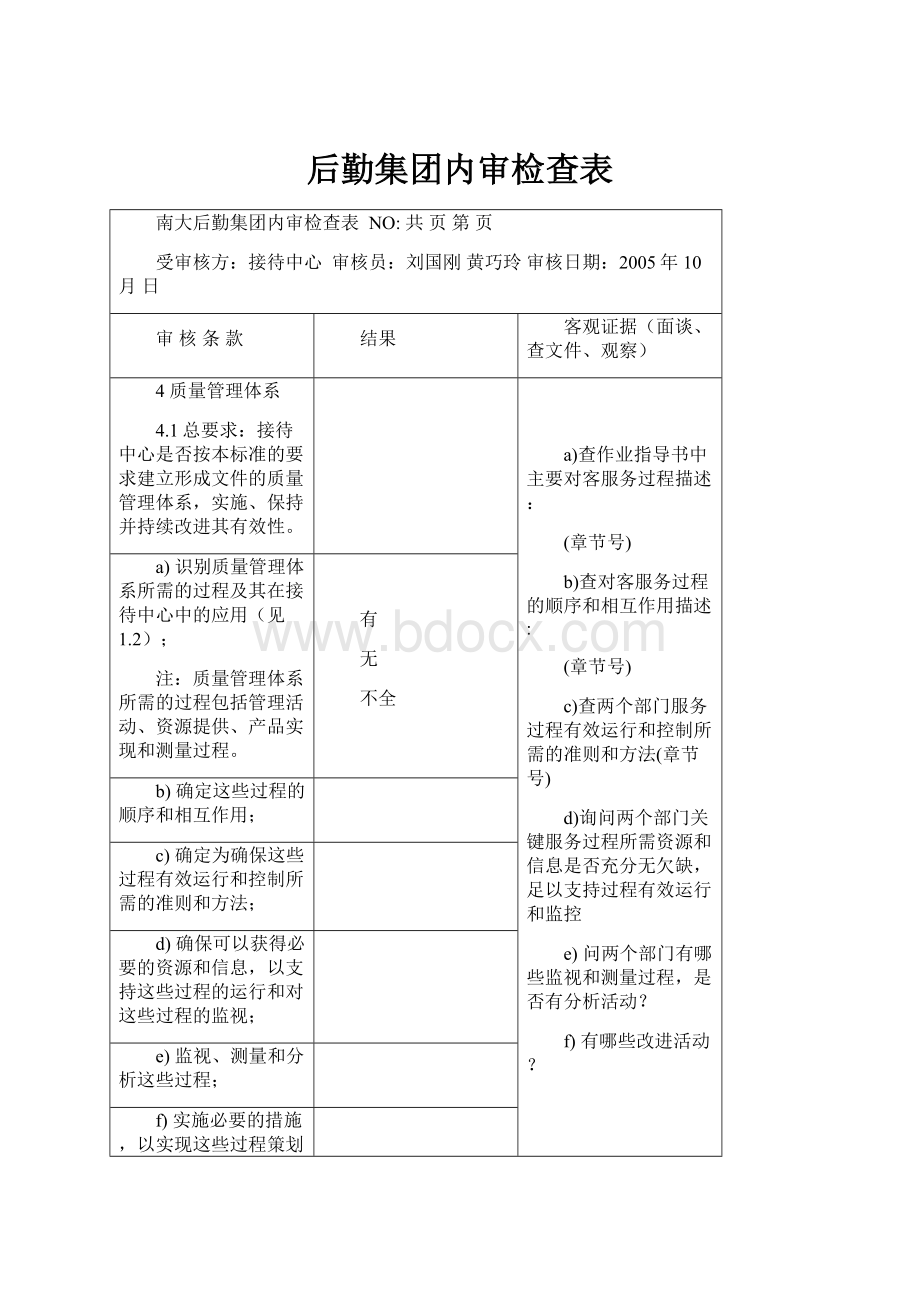 后勤集团内审检查表.docx_第1页