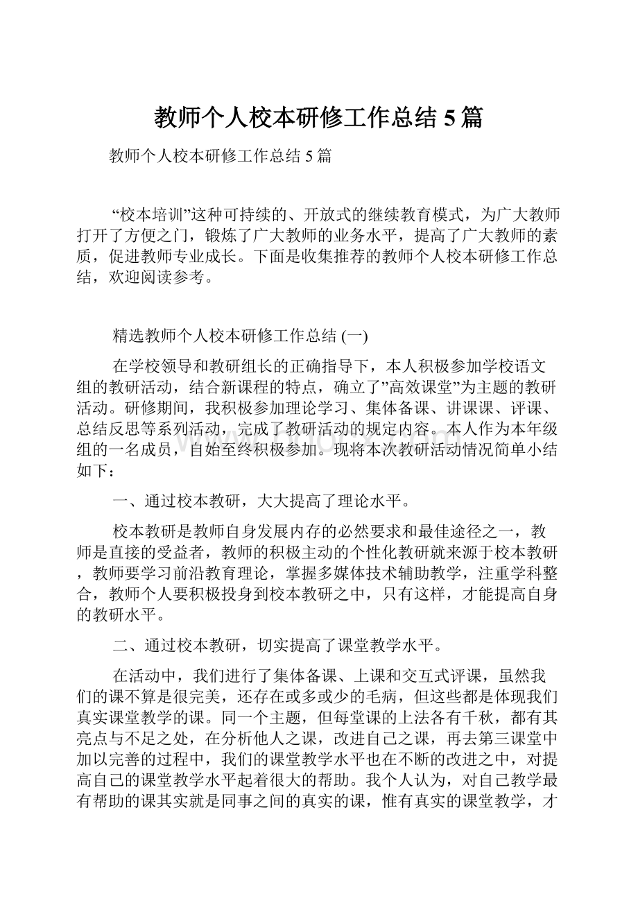 教师个人校本研修工作总结5篇.docx