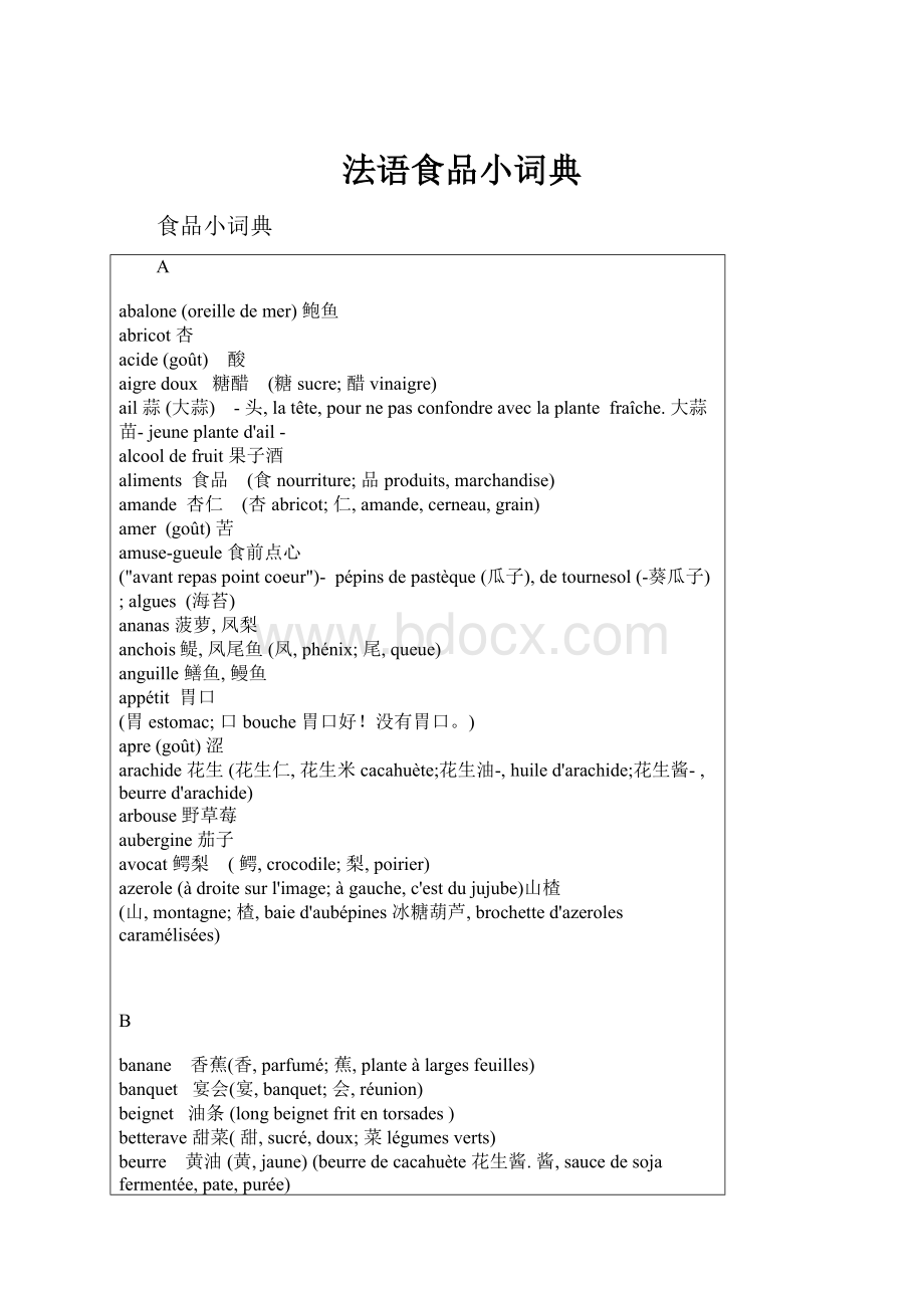 法语食品小词典.docx